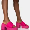 Public Desire Sabeena Chunky Mule Round Toe Mid Heel Sandals | Women Heeled Mules