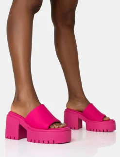 Public Desire Sabeena Chunky Mule Round Toe Mid Heel Sandals | Women Heeled Mules