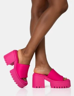 Public Desire Sabeena Chunky Mule Round Toe Mid Heel Sandals | Women Heeled Mules