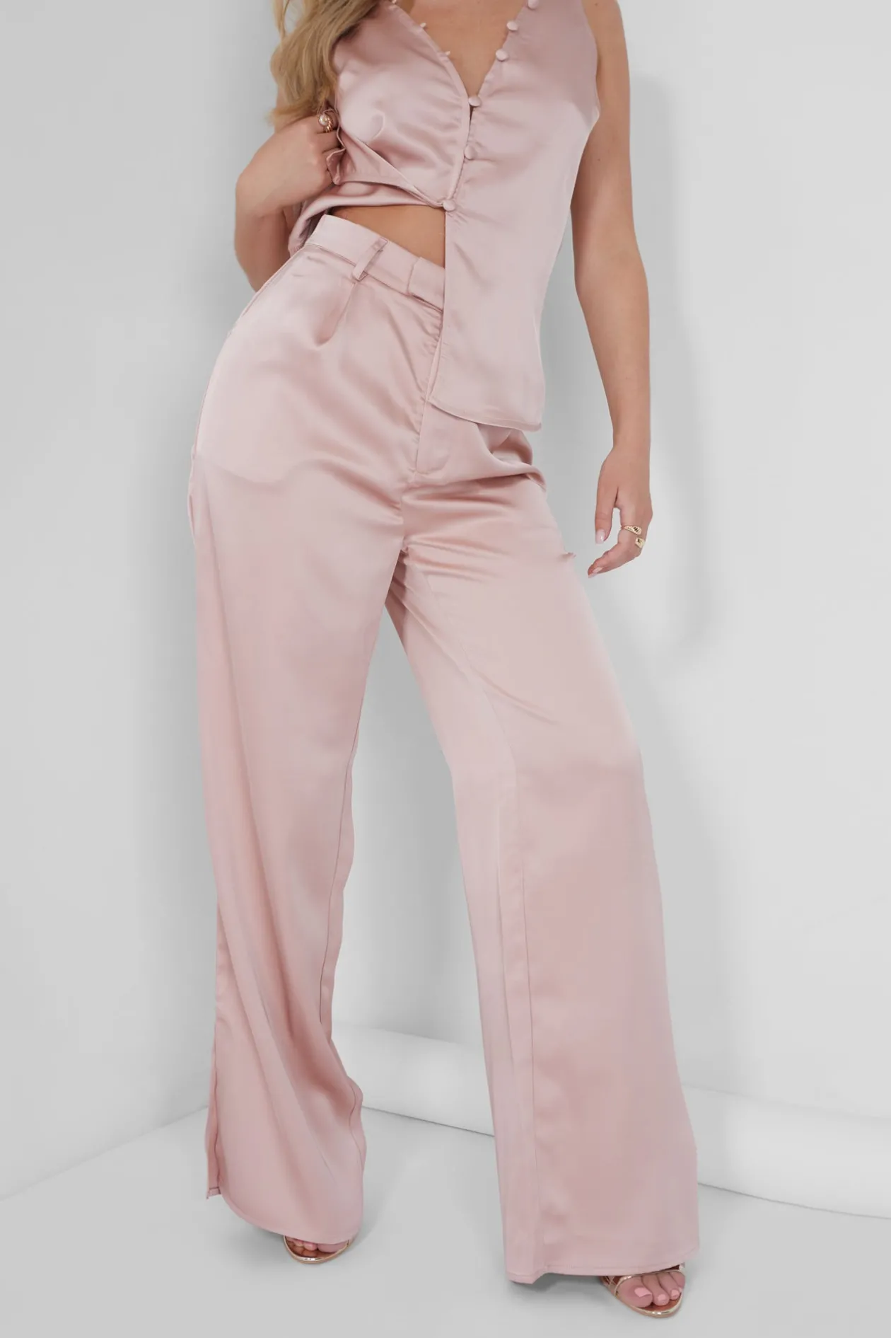 Public Desire Satin Tailored Trouser Pink | Women Trousers