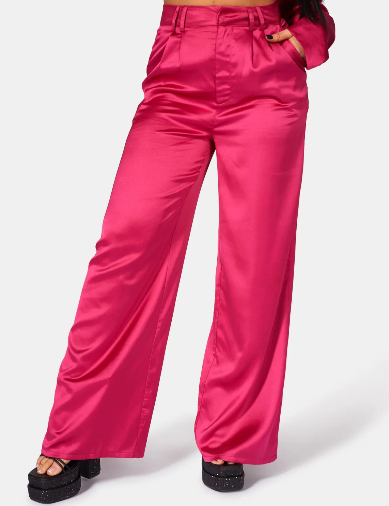 Public Desire Satin Wide Leg Tailored Trousers | Women Trousers