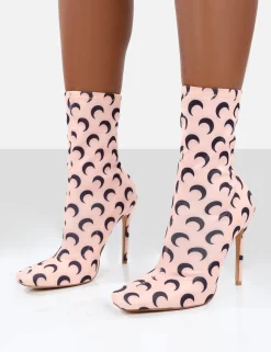 Public Desire Saturn Return Pointed Toe Stiletto Printed Sock Boots | Women Sock Fit Boots
