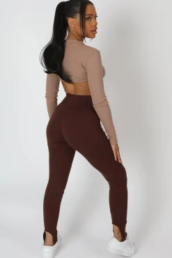 Public Desire Scoop Stirrup Corset Legging Chocolate | Women Jogger & Leggings