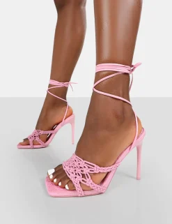 Public Desire Seabreeze Rope Woven Lace Up Square Toe Heels | Women Square Toe Heels