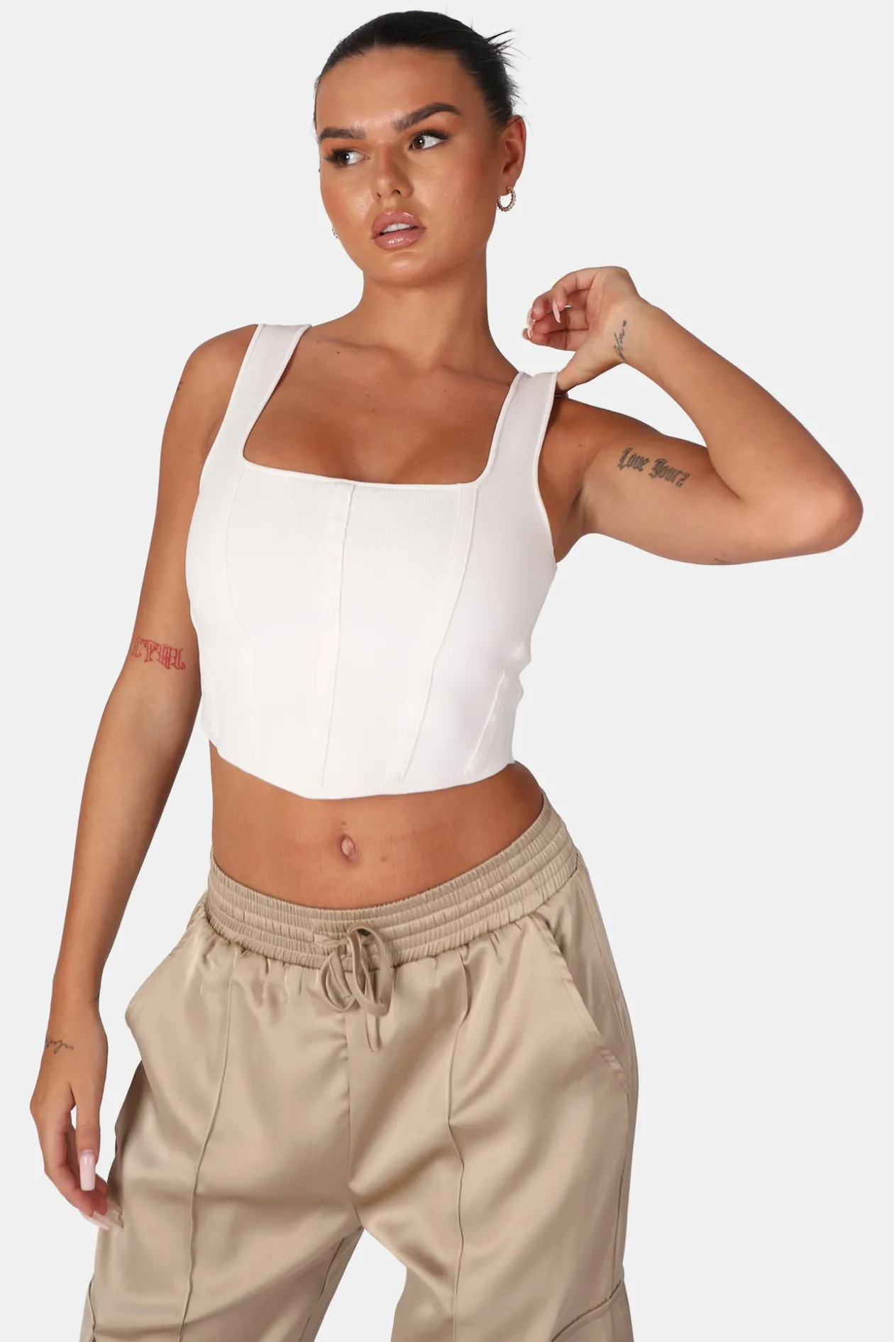 Public Desire Seam Detail Knitted Corset Top White | Women Knitwear