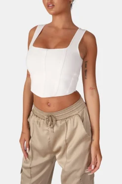 Public Desire Seam Detail Knitted Corset Top White | Women Knitwear