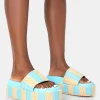 Public Desire Seashore Stripe Raffia Slider Flatform Sandals | Women Chunky Sandals
