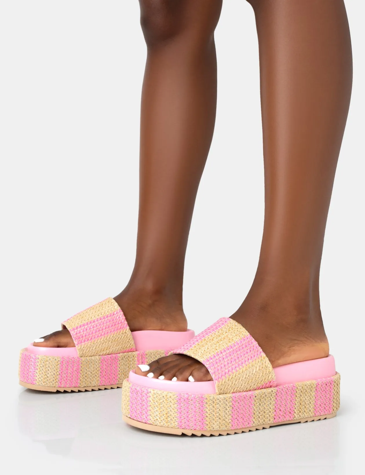 Public Desire Seashore Stripe Raffia Slider Flatform Sandals | Women Chunky Sandals