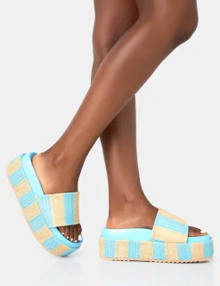 Public Desire Seashore Stripe Raffia Slider Flatform Sandals | Women Chunky Sandals