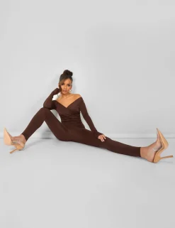 Public Desire Second Skin Off Shoulder Ruched Unitard Jumpsuit | Women Jumpsuits & Playsuits