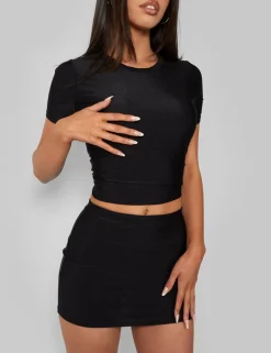 Public Desire Second Skin Short Sleeve Fitted T-Shirt Black | Women Tops