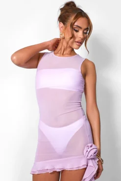 Public Desire Semi-Sheer Asymmetric Ruffle Detail Mini Dress | Women Dresses