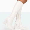 Public Desire Senna Croc Pu Knee High Block Heel Boots | Women Knee High Boots