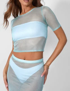 Public Desire Sheer Shimmer Knitted Maxi Skirt Blue | Women Skirts