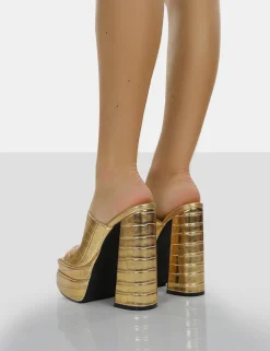 Public Desire Sky High Croc Chunky Platform High Heeled Mules | Women Heeled Mules