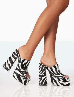 Public Desire Skyhigh Grain Chunky Platform High Heeled Mules | Women Heeled Mules