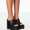 Public Desire Skyhigh Grain Pu Chunky Platform High Heeled Mules | Women Heeled Mules