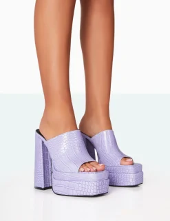 Public Desire Skyhigh Neon Croc Chunky Platform High Heeled Mules | Women Heeled Mules