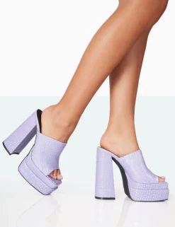 Public Desire Skyhigh Neon Croc Chunky Platform High Heeled Mules | Women Heeled Mules