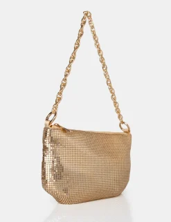 Public Desire Slouch Diamante Chainmail Baguette Chain Detail Shoulder Bag | Women Diamante Bags