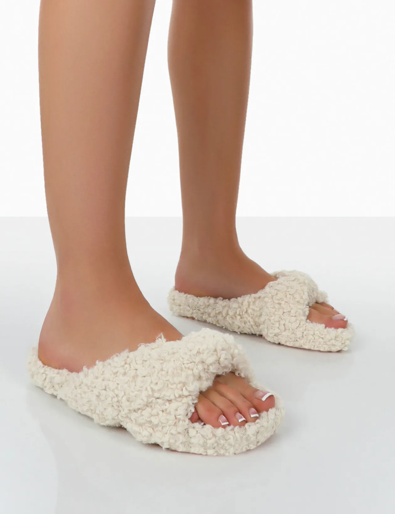 Public Desire Slumber Teddy Cross Over Strap Slippers | Women Slippers
