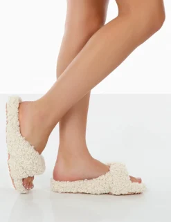 Public Desire Slumber Teddy Cross Over Strap Slippers | Women Slippers