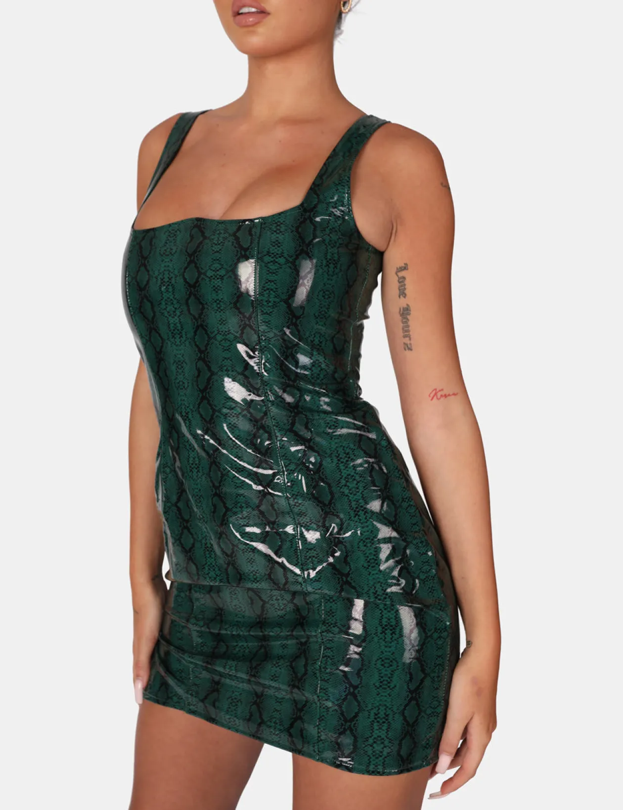 Public Desire Snake Pu Corset Mini Dress Green | Women Dresses