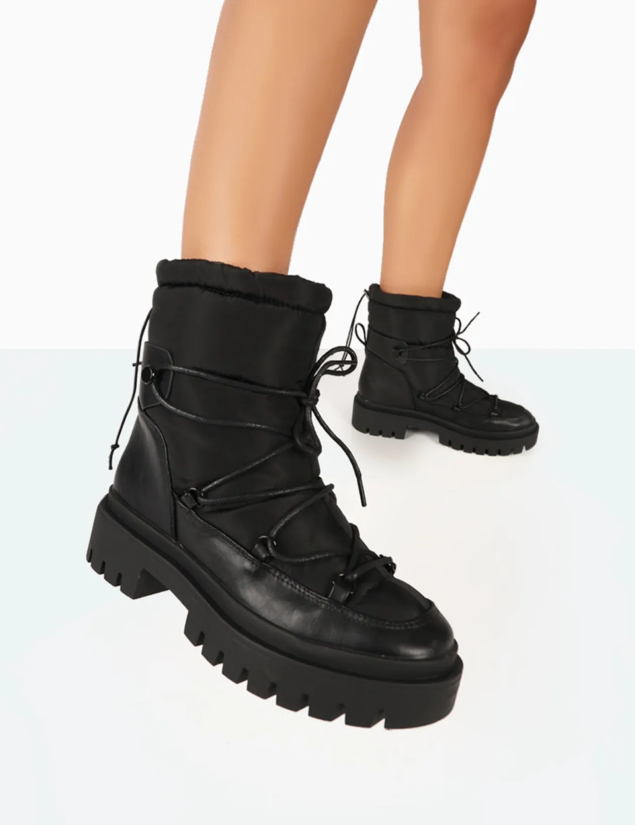Public Desire Snowy Lace Up Chunky Sole Snow Ankle Boots | Women Chunky Boots