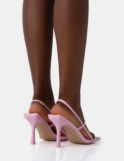 Public Desire Sophia Baby Pu Barely There Square Toe Mid Stiletto Heels | Women Barely There Heels