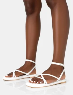 Public Desire Soul Pu Strappy Padded Flat Sandals | Women White Sandals
