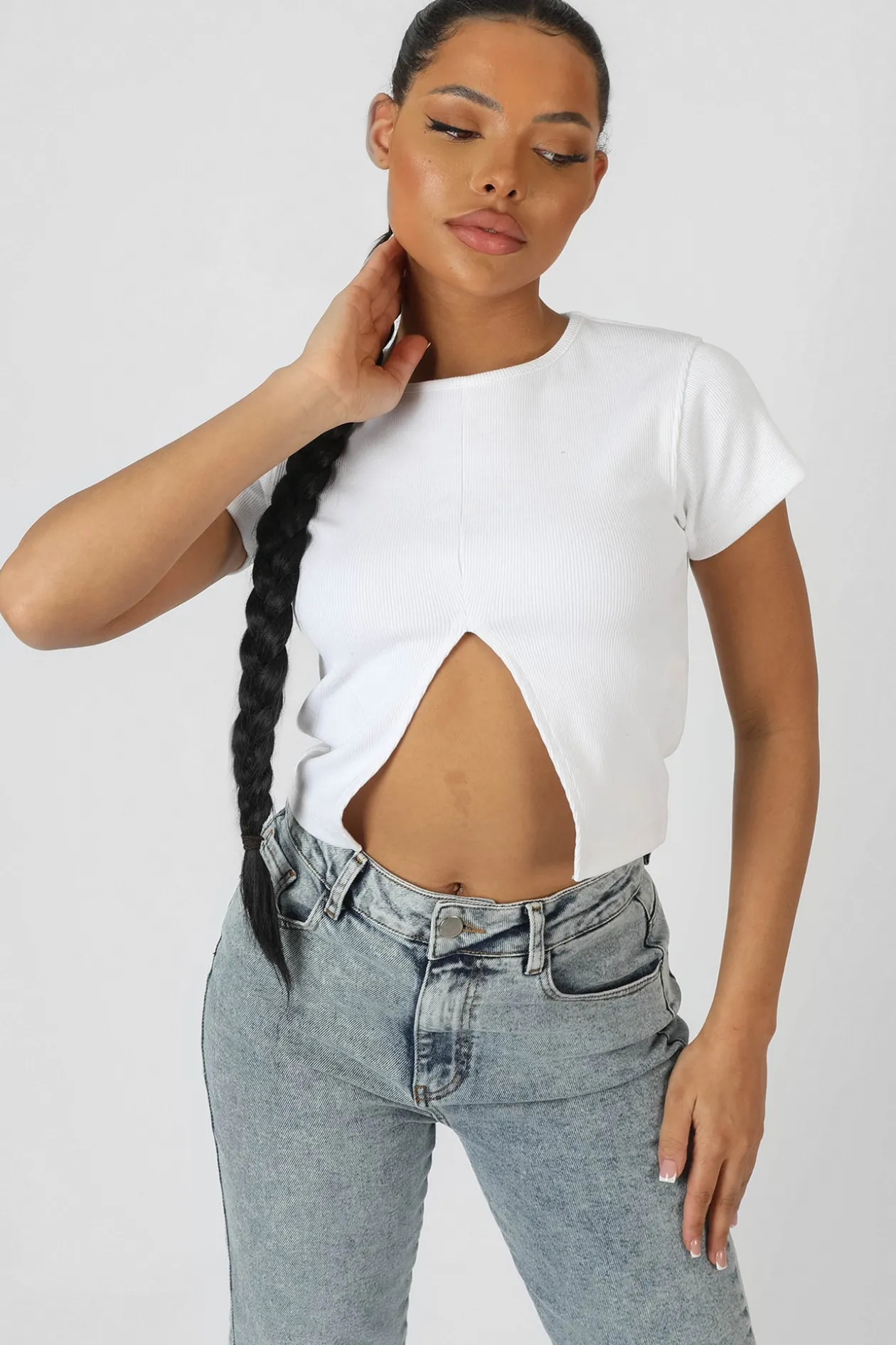 Public Desire Split Front Ribbed T-Shirt | Women Tops