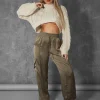 Public Desire Split Hem Satin Elasticated Waist Wide Leg Cargo Trousers | Women Trousers