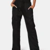 Public Desire Split Hem Satin Elasticated Waist Wide Leg Cargo Trousers | Women Trousers