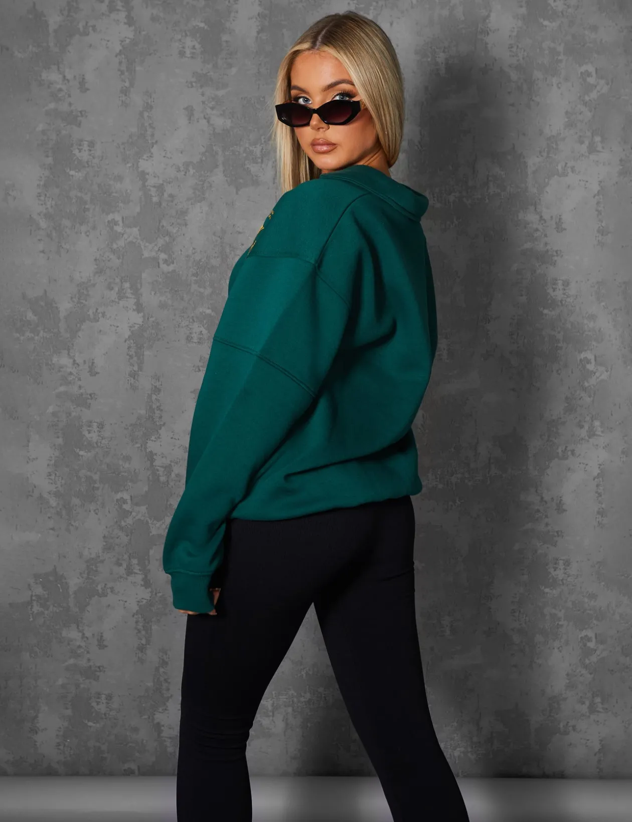 Public Desire Sports Club Embroidered Badge Oversized Rugby Sweatshirt Forest | Women Curve