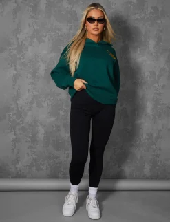Public Desire Sports Club Embroidered Badge Oversized Rugby Sweatshirt Forest | Women Curve