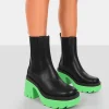 Public Desire Step Up Black Pu Platform Chunky Sole Heeled Ankle Boots | Women Chunky Boots