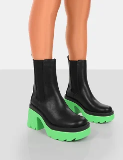 Public Desire Step Up Black Pu Platform Chunky Sole Heeled Ankle Boots | Women Chunky Boots