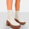 Public Desire Step Up Brown Pu Platform Chunky Sole Heeled Ankle Boots | Women Chunky Boots
