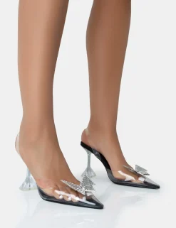Public Desire Stormi Satin Butterfly Diamante Slingback Court Stiletto Heels | Women Court Heels