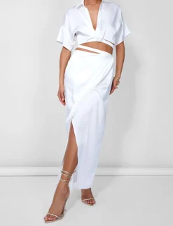 Public Desire Strappy Cropped Satin Shirt | Women Tops