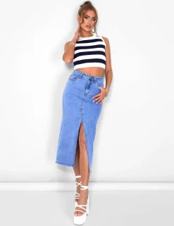 Public Desire Stripe Knitted Crop Racer Top | Women Tops