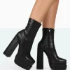 Public Desire Supine Patent Croc Chunky Heeled Platform Ankle Boots | Women Chunky Boots
