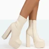 Public Desire Supine Patent Croc Chunky Heeled Platform Ankle Boots | Women Chunky Boots