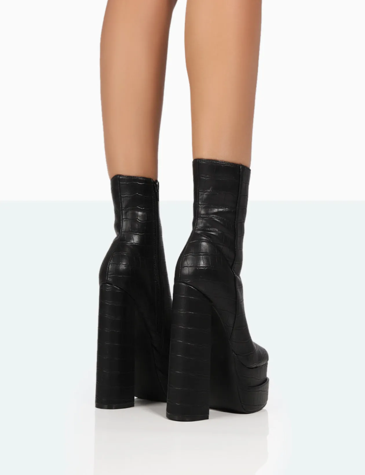 Public Desire Supine Patent Croc Chunky Heeled Platform Ankle Boots | Women Chunky Boots