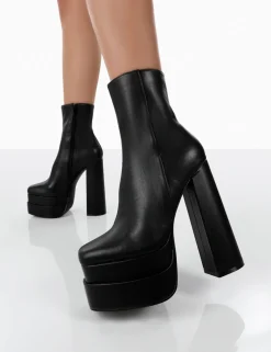 Public Desire Supine Pu Chunky Platform High Heeled Block Ankle Boots | Women Chunky Boots
