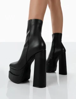 Public Desire Supine Pu Chunky Platform High Heeled Block Ankle Boots | Women Chunky Boots