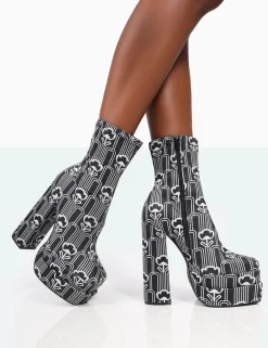 Public Desire Supreme Floral Print Nylon Platform Block Heel Ankle Boots | Women Ankle Boots