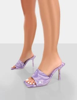 Public Desire Swirl Print Square Toe Heeled Mules | Women Square Toe Heels