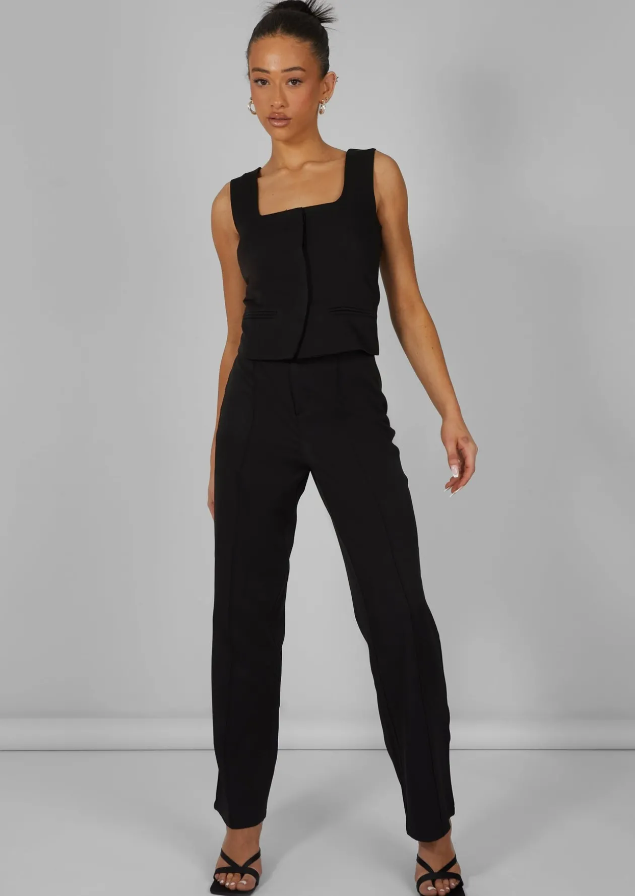 Public Desire Tailored Extreme High Waisted Slim Leg Trousers Black | Women Trousers