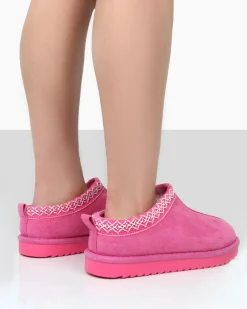 Public Desire Tamsin Faux Suede Embroidered Slipper Boots | Women Ultra Mini Boots